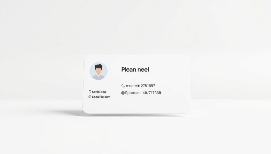 A sleek, minimalist digital contact card displayed on a clean, off-white background. In the foreground, a crisp, high-resolution illustration showcases essential contact information - name, job title, phone number, email address, and social media handles. The illustration has a subtle 3D depth, with a soft drop shadow adding depth and dimension. The middle ground features a simple grid layout, with thin gray divider lines separating the contact details. The background has a faint, vignette-like gradient, drawing the viewer's focus to the central contact card. The overall aesthetic is professional, elegant, and optimized for easy readability and visual impact.