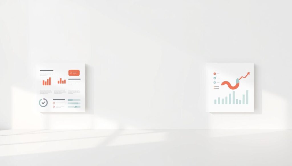 A visually engaging PowerPoint slide with a modern, minimalist design. The foreground features a clean, stylized presentation of relevant visual elements such as charts, graphs, and icons against a light, airy background. The middle ground showcases a minimalist layout with strategic use of whitespace, complementary color palettes, and elegant typography. The background incorporates subtle textures or gradients that create depth and a sense of sophistication. Soft, directional lighting casts gentle shadows, enhancing the clean, professional aesthetic. The overall impression is one of a polished, visually captivating presentation that effectively communicates information in a visually engaging manner.
