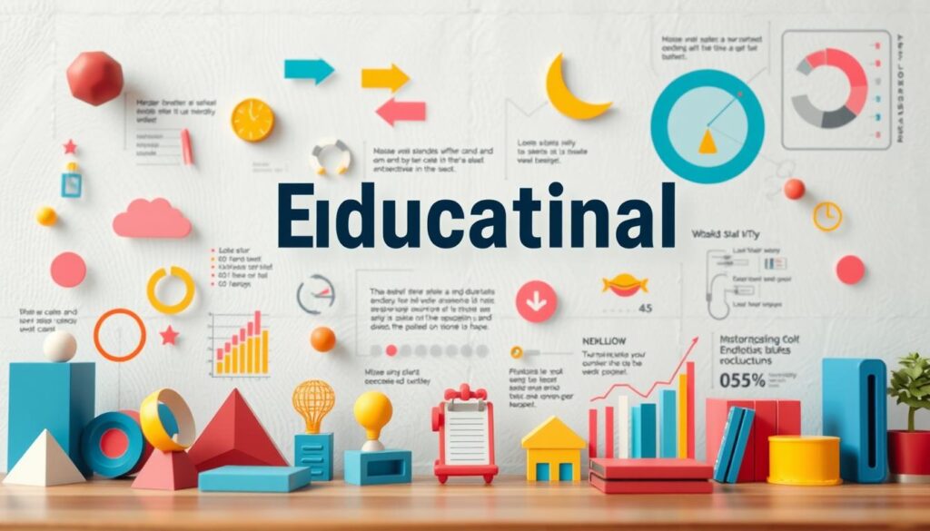 A visually engaging infographic showcasing educational elements. A vibrant, colorful composition with a playful, informative aesthetic. The foreground features a dynamic arrangement of geometric shapes, icons, and data visualizations in a harmonious palette. The middle ground incorporates bold typography and simplified illustrations that convey key concepts. The background provides a softly blurred, textured gradient that creates depth and emphasizes the central focus. Lighting is natural, with a slight directional quality to enhance dimensionality. The overall mood is engaging, educational, and visually striking, perfectly suited to enhance an effective presentation.