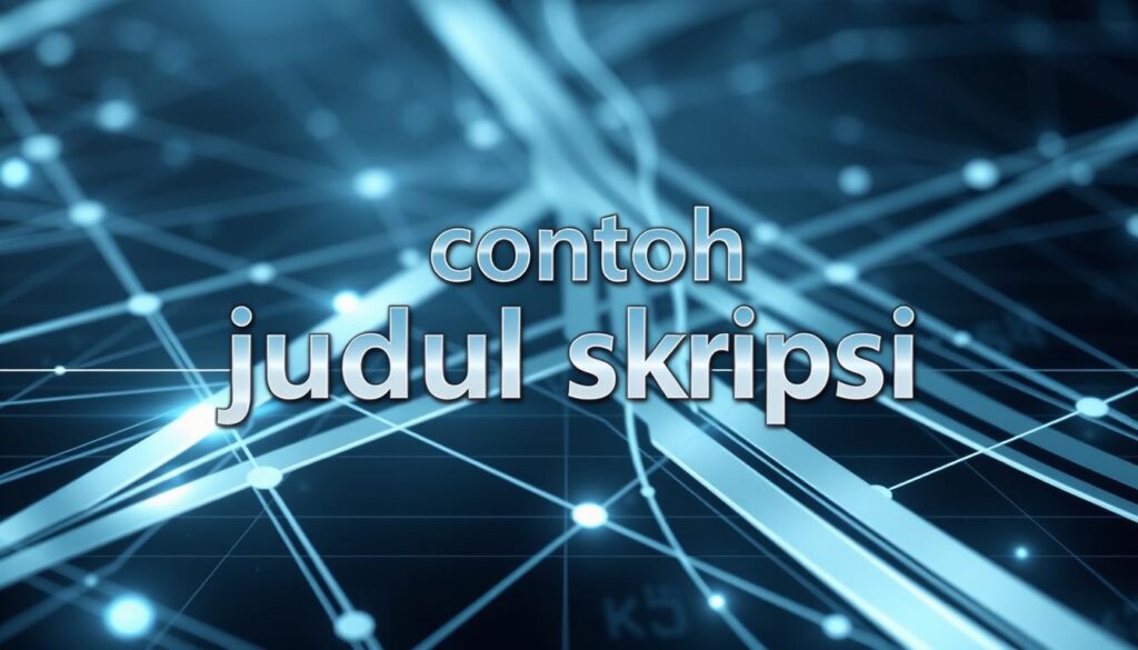 A visually striking book cover design showcasing the title "contoh judul skripsi" against a backdrop of futuristic technology and sleek, minimalist aesthetics. The title is prominently displayed in a bold, modern font with a subtle metallic sheen, floating above a grid of intersecting lines and geometric shapes in shades of gray, blue, and silver. The overall composition evokes a sense of innovation, research, and cutting-edge design, perfectly capturing the essence of the article's subject matter and section title.