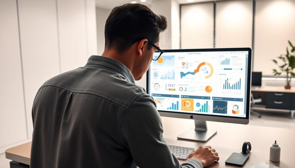 An infographic data visualization depicting a comprehensive review and optimization process. In the foreground, a data analyst scrutinizes a large, holistic infographic on a desktop screen, examining it with a critical eye. The middle ground showcases various analytical tools, charts, and metrics overlaying the infographic, conveying the process of iterative refinement. The background features a minimalist office setting with sleek, modern furnishings, evoking a professional, forward-thinking atmosphere. Soft, directional lighting illuminates the scene, creating depth and emphasizing the analytical focus. The overall tone is one of diligence, precision, and a commitment to optimizing the impactful infographic design.